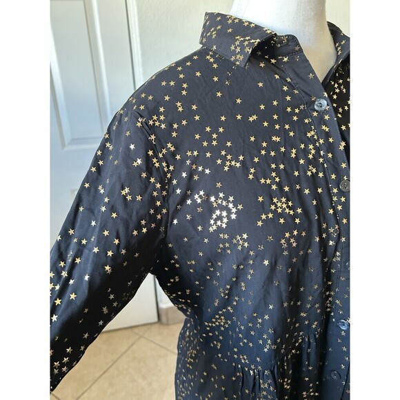 Solitaire Anthropology Black Stars Gold Roll Tab Long Sleeve Size Medium Button - Picture 6 of 16